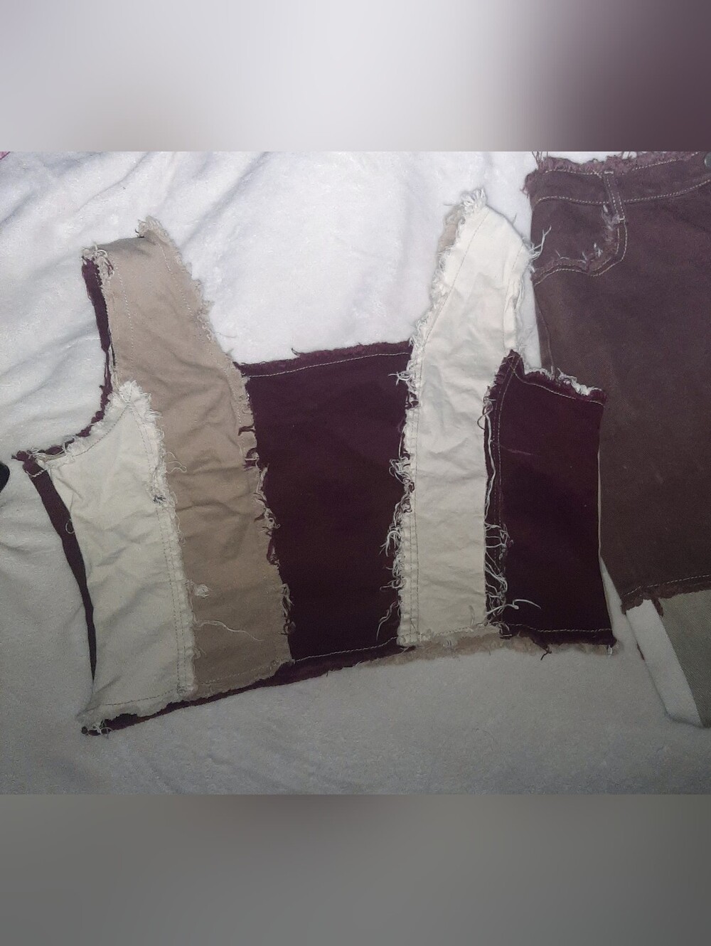 Patchwork Raw-Edge Corset Top in Brown and Cream